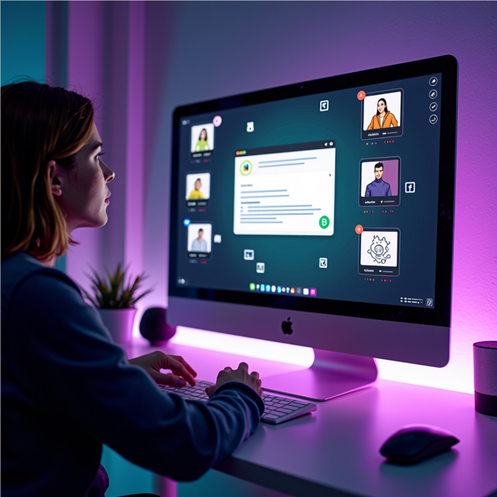 AI video creation interface showing multiple video styles being generated from text prompts on a futuristic dashboard.